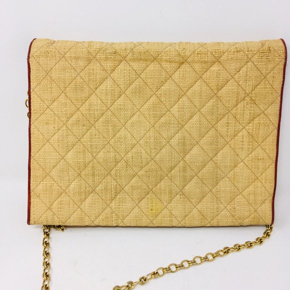 CHANEL summer Straw Raffia 80s Vintage bag leather - Picture 6 of 16